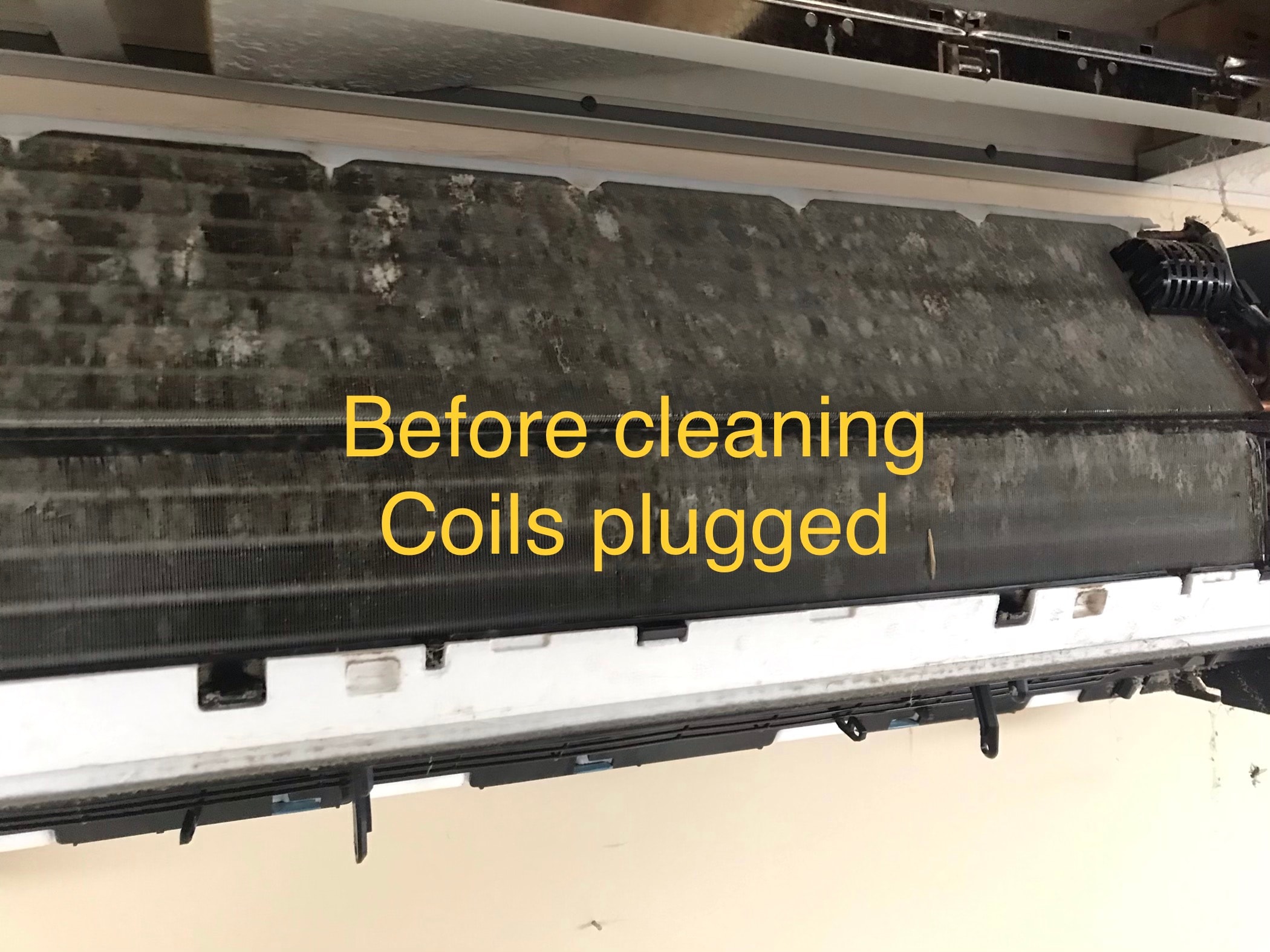 Mini-split coils before cleaning